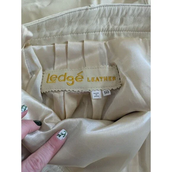 NWT Ledge Leather Men's 50 Lambskin Pants Ivory Cream Pleated Big & Tall Luxury